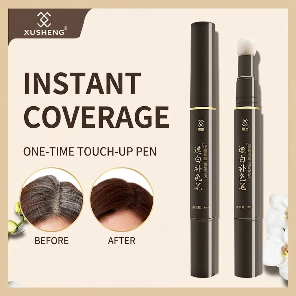 Hair Touch Up Pen Temporary Gray Hair Coverage Stick With Sponge Brush Botanical Essence For Root Concealing Natural Look