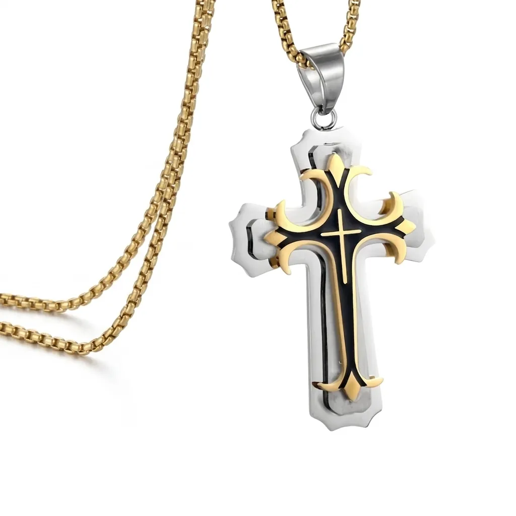 Collier Pendentif Croix Pour Hommes En Acier Inoxydable Motif Dominateur Rétro Gothique Bijoux Religieux