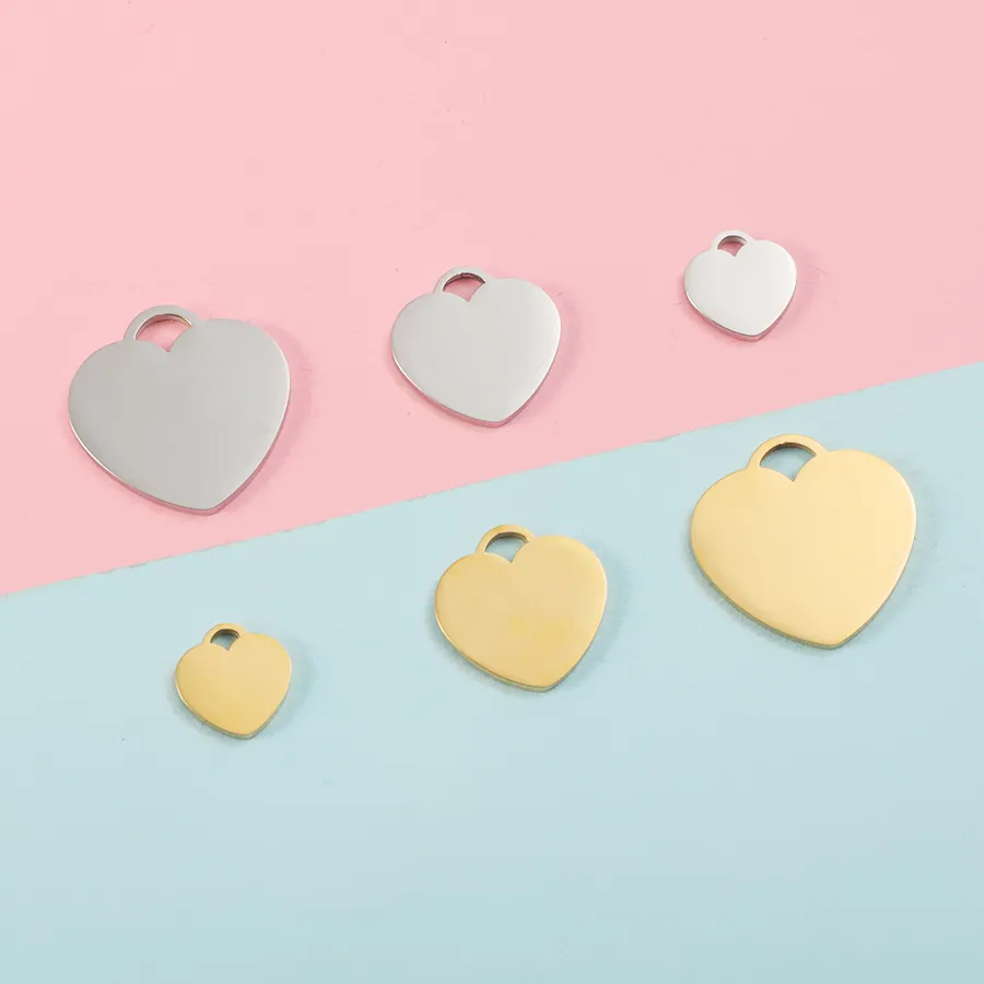 Heart Shape Charms Stainless Steel Pendants Mirror Polished Blank Tags For DIY Jewelry Making Necklaces Bracelets Accessories