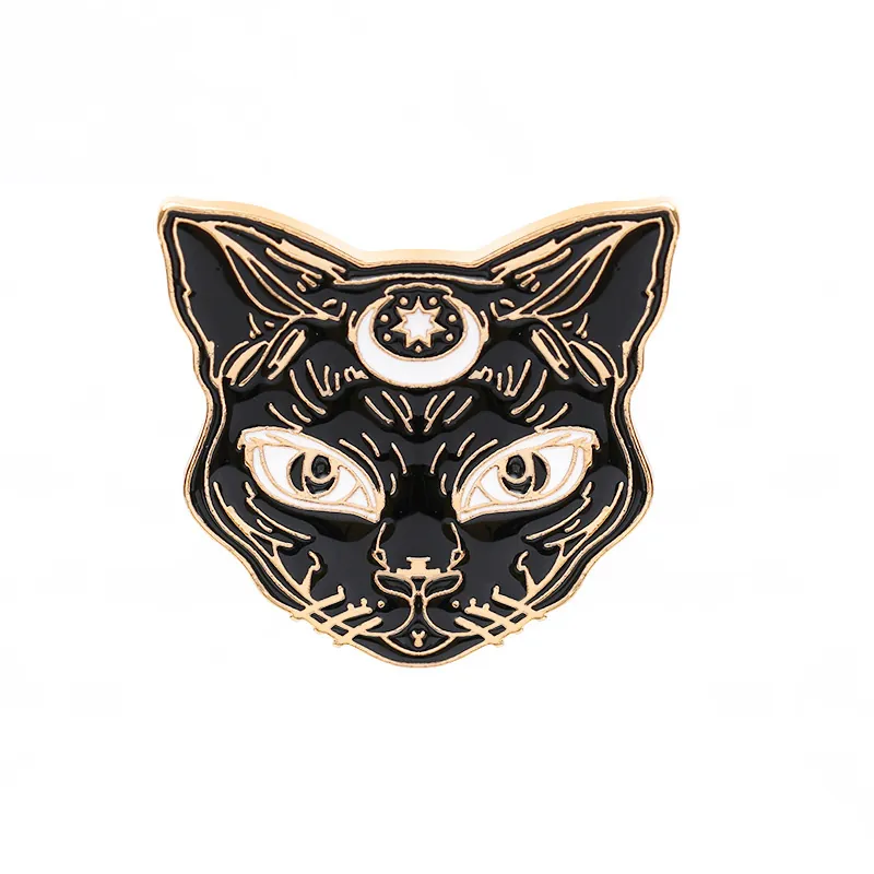 Black Cat Enamel Brooch Pin Mysterious Crescent Moon Star Cartoon Animal Badge Alloy Jewelry For Clothing Bag Accessories