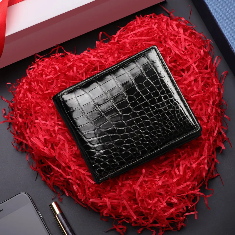 Men Bifold Wallet Genuine Crocodile Leather Multi Card Slots Short Business Purse Waterproof Wear Resistant