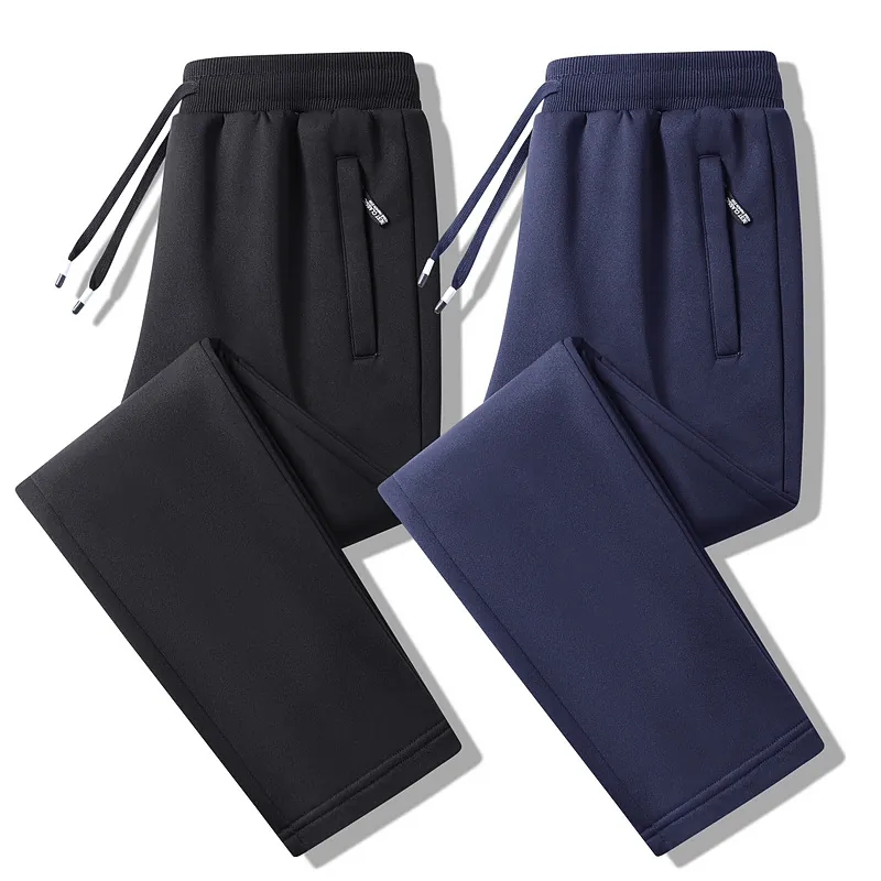 Men Sweatpants Joggers Casual Knit Long Pants Elastic Drawstring Waist Zipper Pockets Sporty Straight Cuffed Styles