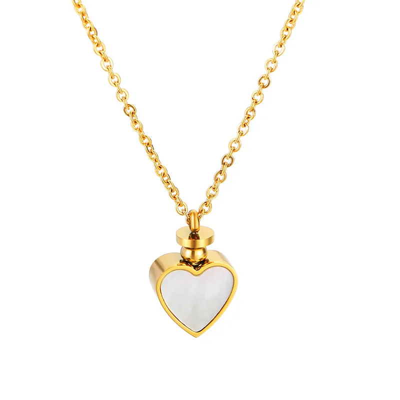 Collier Urne De Crémation En Forme De Cœur Acier Inoxydable Incrustation Coquille Bijou Commémoratif