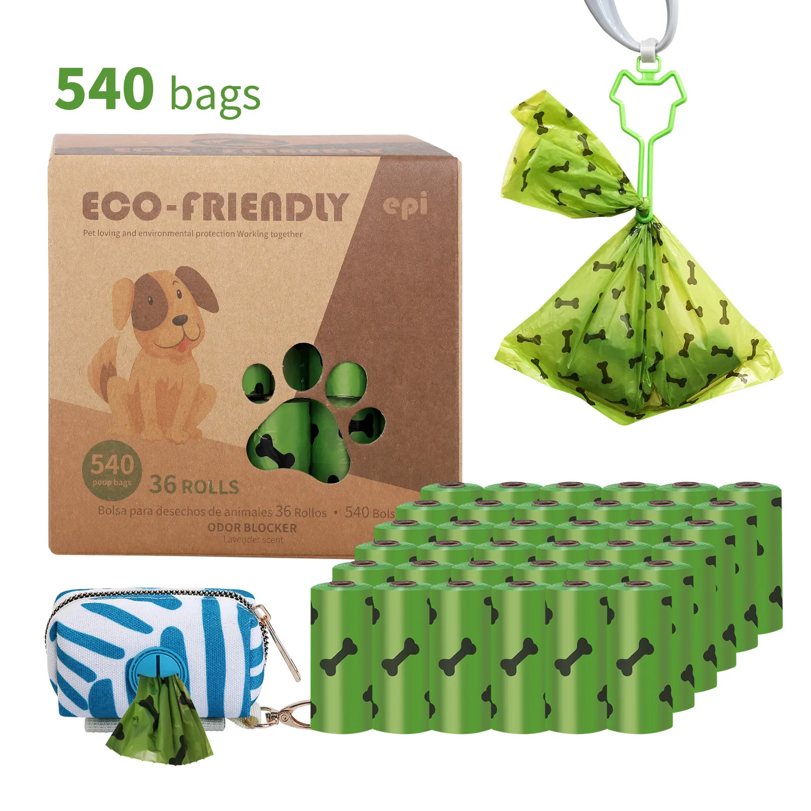 Bolsas de Excrementos para Perros Ecológicas Bolsas de Basura Biodegradables para Mascotas con Rollo Dispensador Resistentes a Fugas Artículos de Limpieza