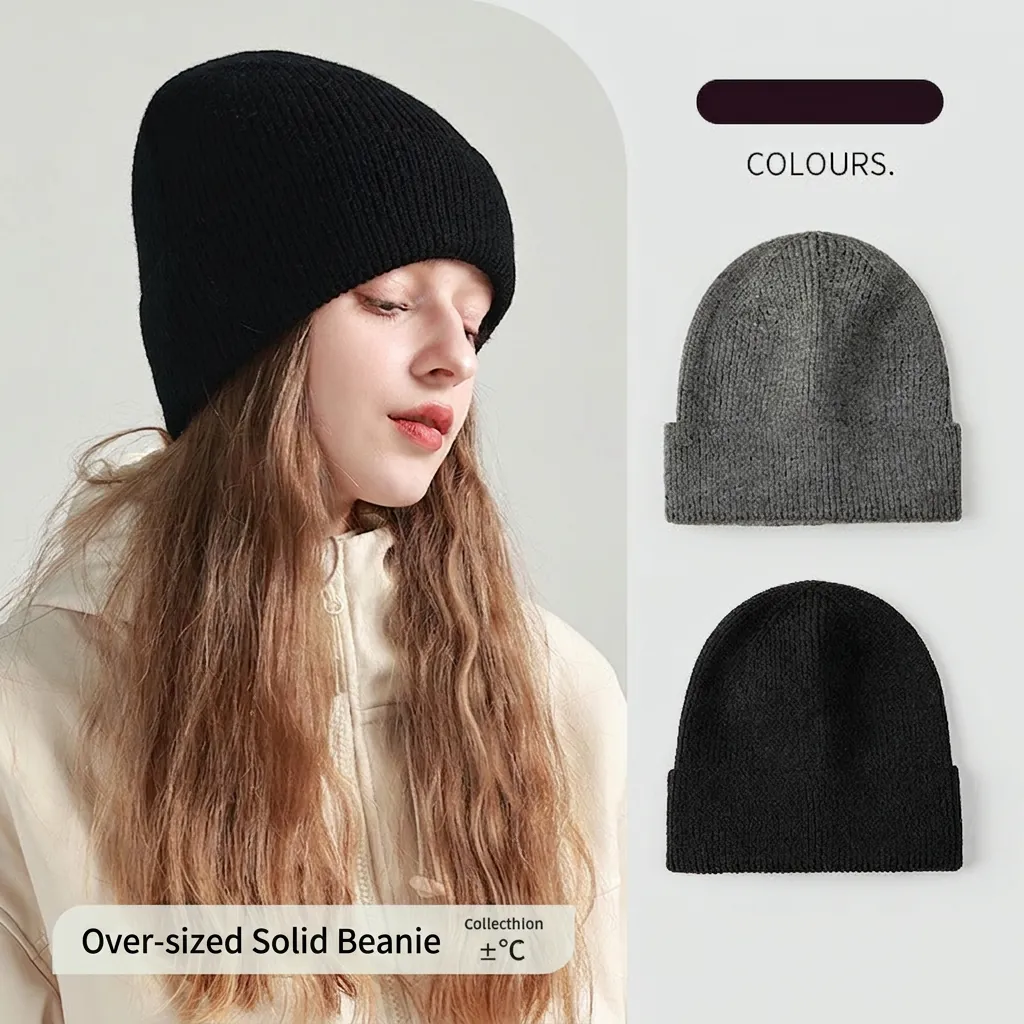 Oversize Acryl Strickmütze Für Herren Damen Einfarbig Gerippt Warm Winter Beanie Winddicht Lässig Outdoor Mode Hut