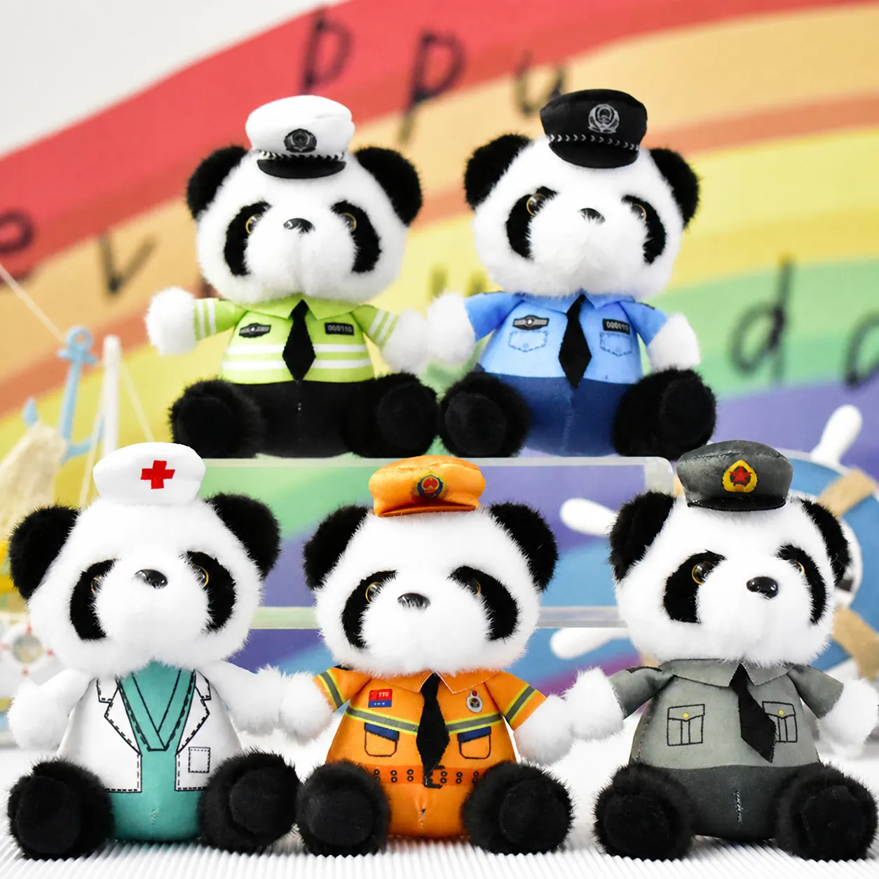 Professioneel Uniform Panda Pluche Sleutelhanger Zacht Knuffeldier Speelgoed Voor Kinderen Tas Decoratie Cadeau Schattige Politie Verpleegster Brandweerman Soldaat