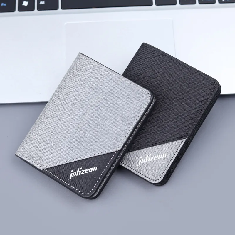 Men Short Bifold Wallet Slim Canvas Minimalist Vertical Foldable Card Holder With ID Window For Daily Use