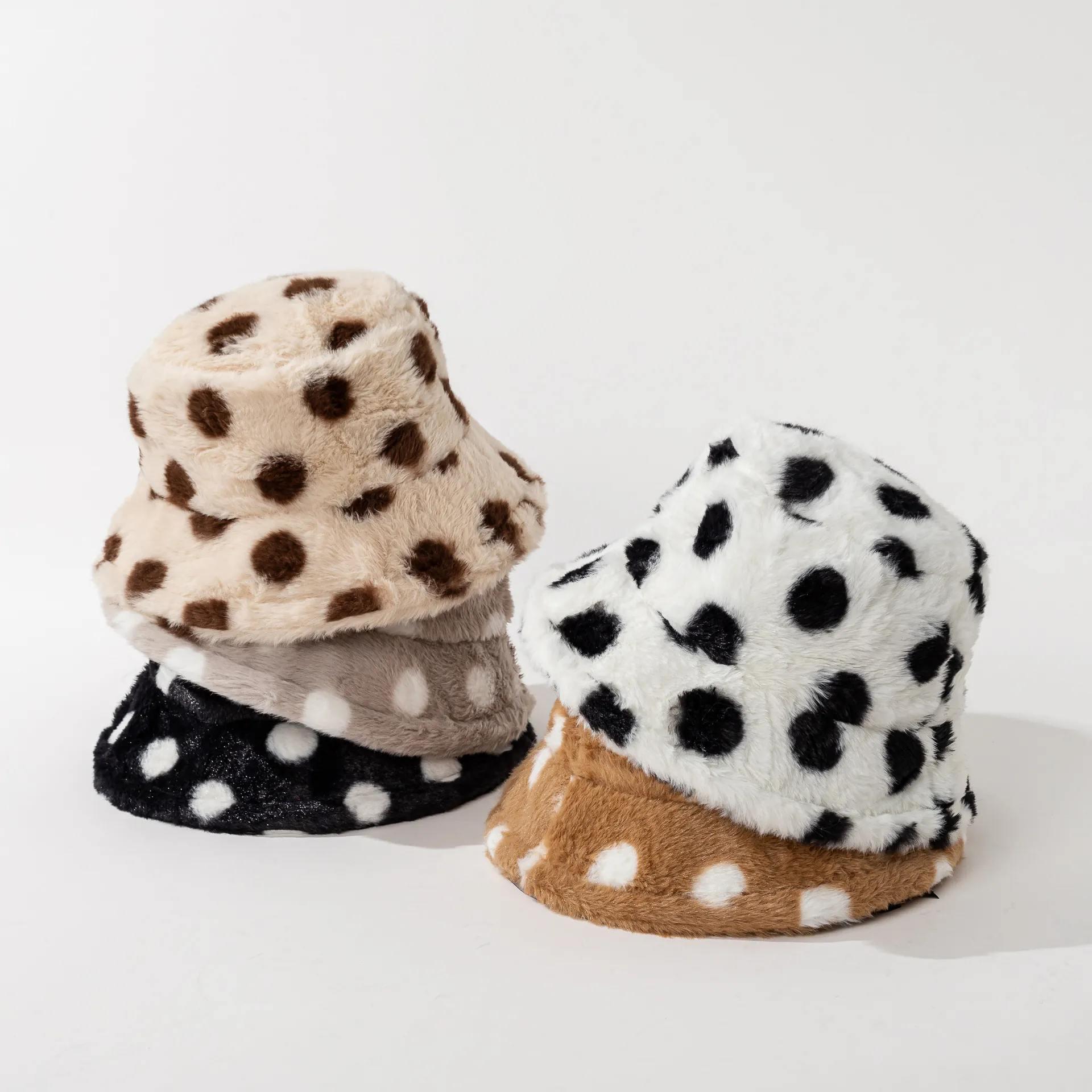 Cappello a Secchiello in Pelliccia Sintetica a Pois Invernale Caldo di Peluche Berretto da Pescatore per Uomo Donna Casual Antivento