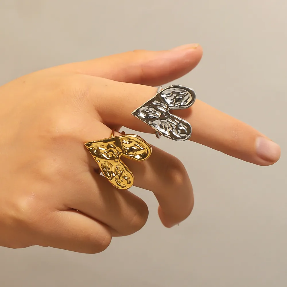 Bijoux Vintage Français Plaqués Or 18K En Acier Inoxydable Collier Boucles D'oreilles Bague Réglable Coeur Pour Femmes