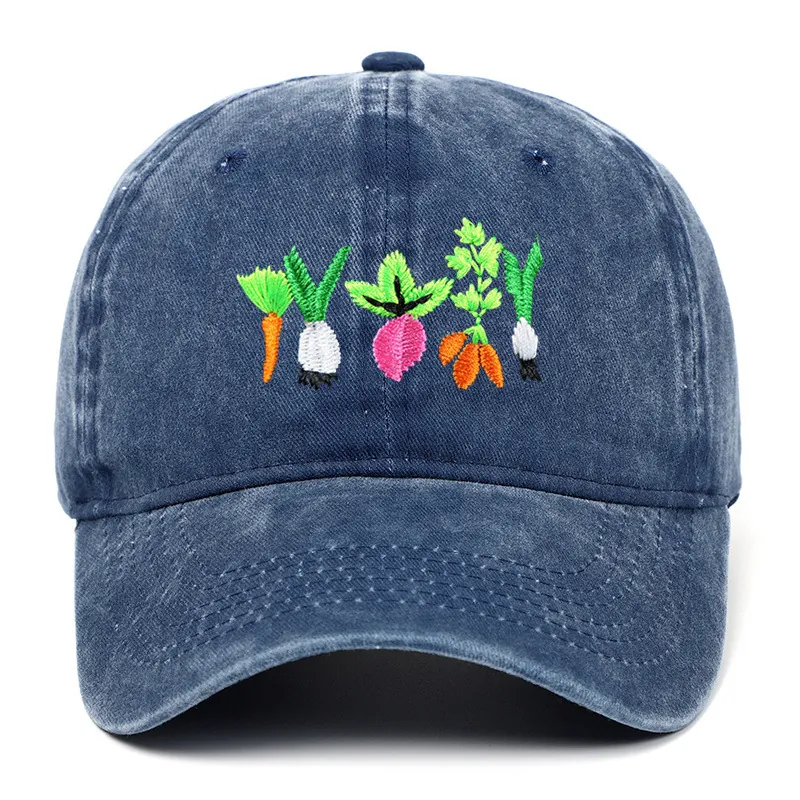 Baseball Cap Washed Cotton Vegetable Embroidery Retro Vintage Adjustable Sun Hat Dad Hat For Women Men