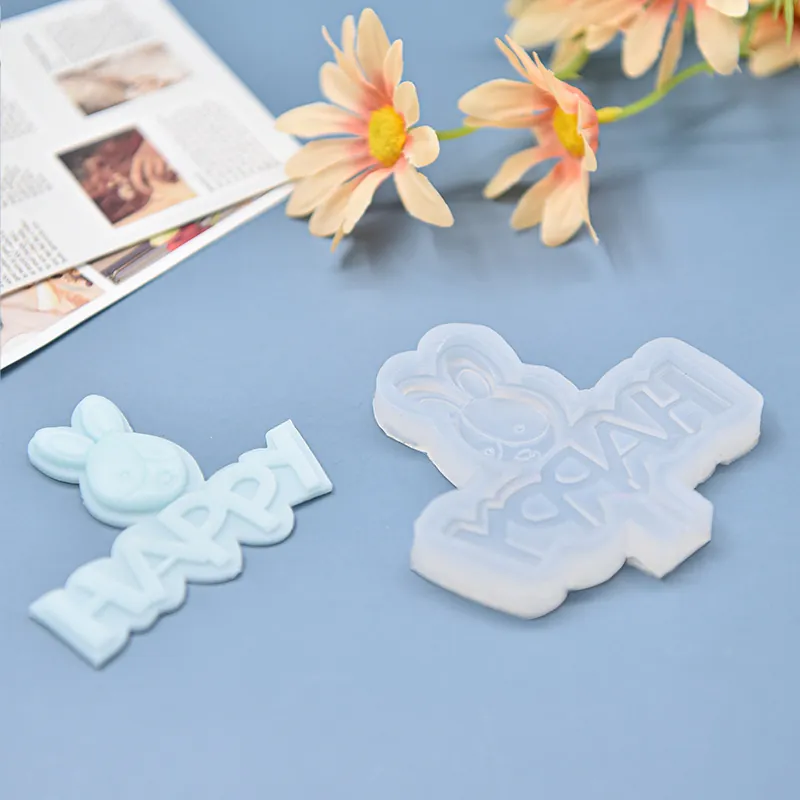 Happy Buchstabe Hase Silikonform DIY Backen Tortendekoration Schokolade Handgemachte Seife Harz Handwerk Süß Cartoon