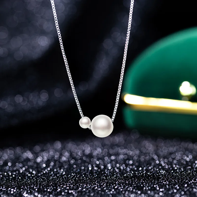 Elegant Double Imitation Artificial Pearl Pendant Necklace Copper Box Chain Minimalist Clavicle Jewelry For Women