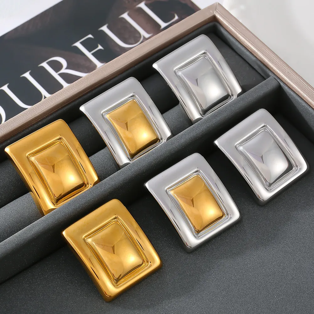 Boucles D'oreilles Géométriques Rectangulaires Acier Inoxydable Placage Or PVD Bijoux De Mode Minimalistes Pour Femmes