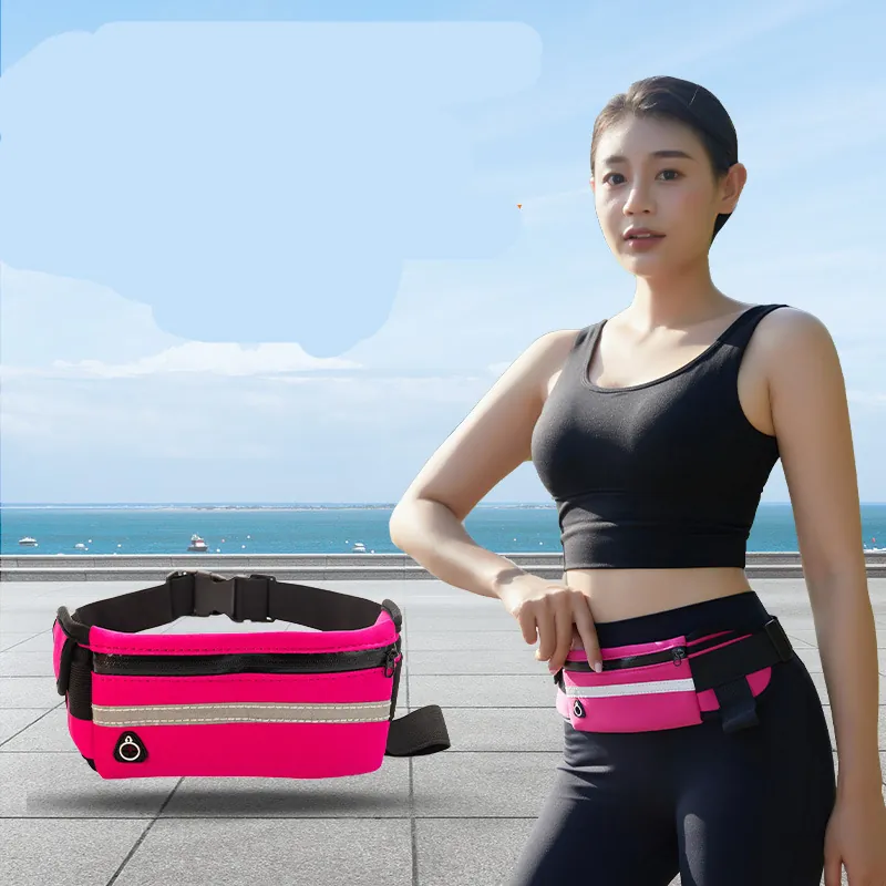 Waterproof Running Waist Bag Polyester Sports Belt With Hydration Pocket Reflective Tape And Earphone Hole Unisex