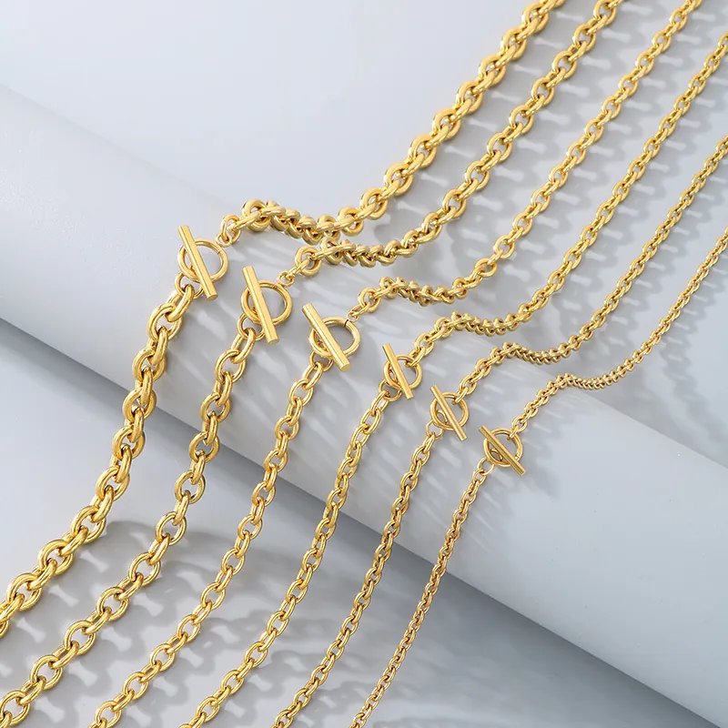 Collier Et Bracelet En Acier Inoxydable Avec Boucle OT Chaîne Maille Forçat Bijoux Mode Unisexe