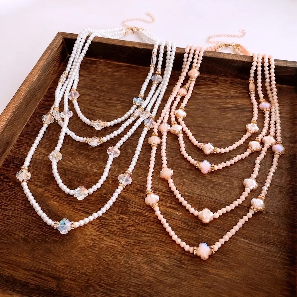 French Retro Multi-layer Artificial Pearl Beaded Necklace For Women Elegant Palace Style Glass Crystal Rhinestone Copper Jewelry