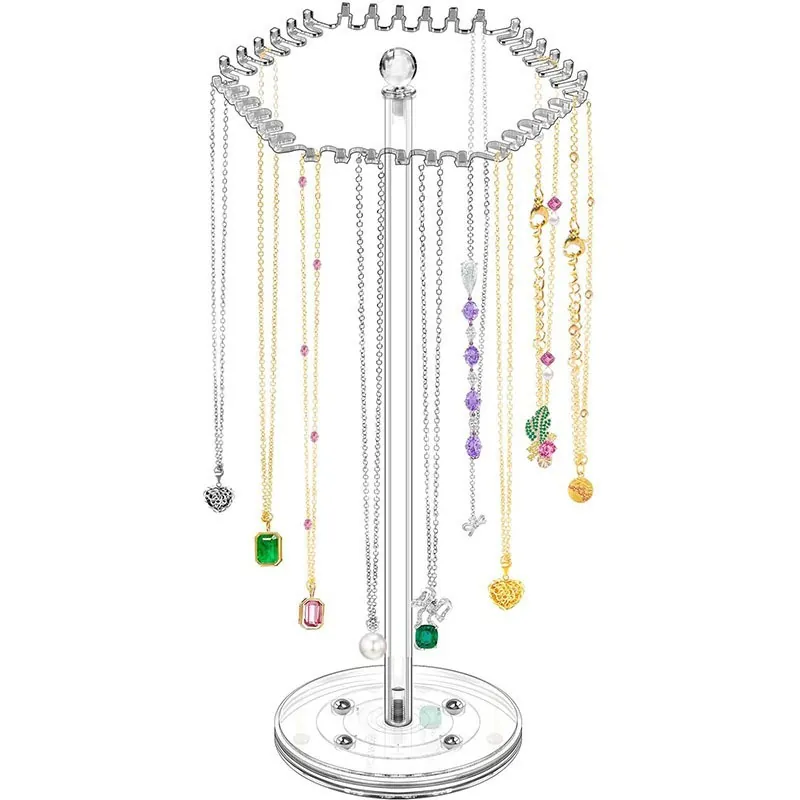 Organisateur de Collier Rotatif en Acrylique Support de Présentation de Bijoux Transparent pour Collier Bracelet Boucle d'Oreille