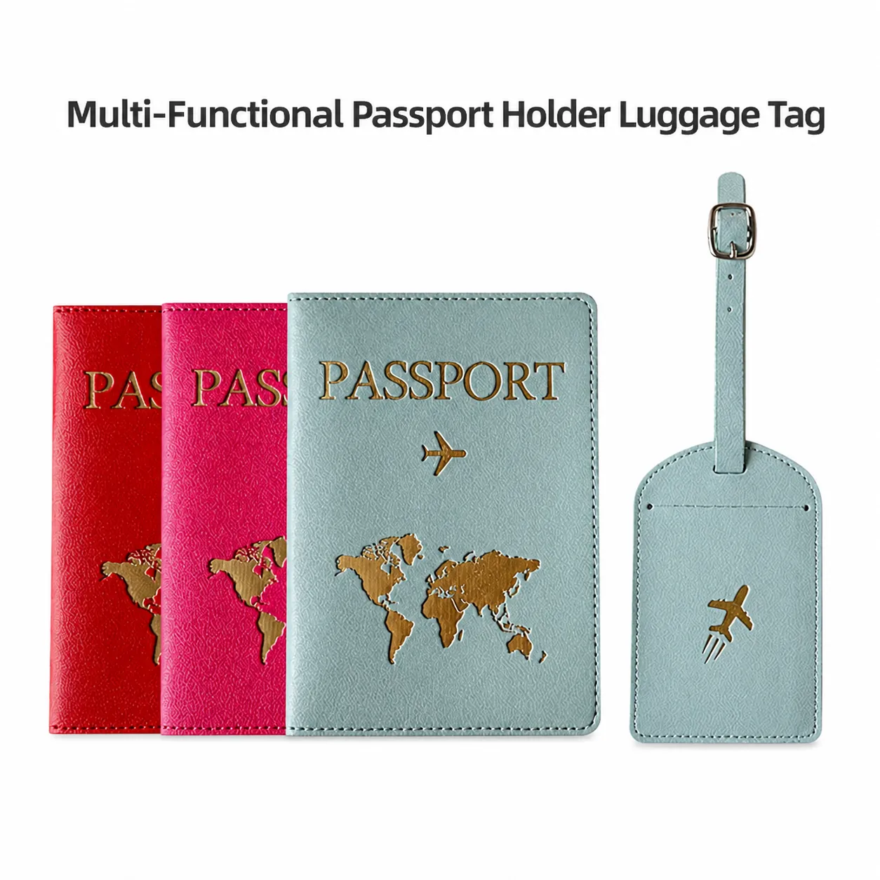 Custodia Per Passaporto E Etichetta Per Bagagli In Pelle PU Mappa Del Mondo Stampa In Oro Accessori Da Viaggio
