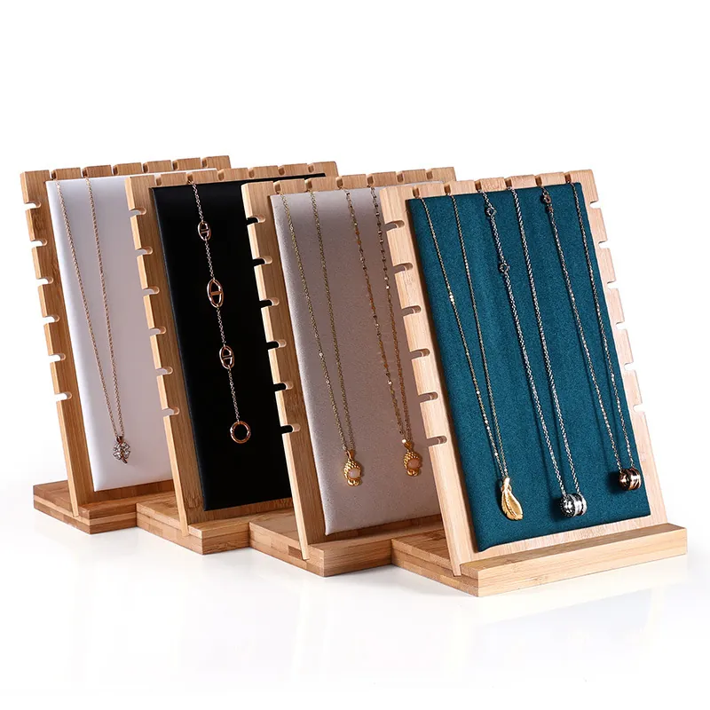 Bamboo Wood Necklace Display Stand Detachable Multi Slot L-Shaped Jewelry Organizer Board For Pendants And Chains
