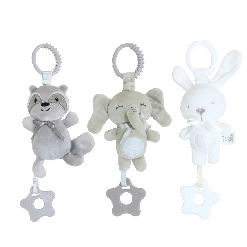 Baby Plush Hanging Rattle Toys With Teether Animal Shape Soft Stroller Crib Wind Chime Squeaker For Infants