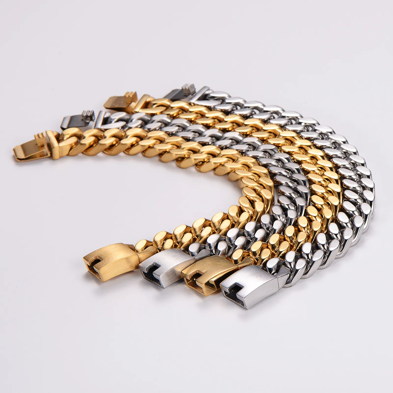 Cuban Link Bracelet Stainless Steel Heavy Hip Hop Style Polished Metal Chain Jewelry For Men