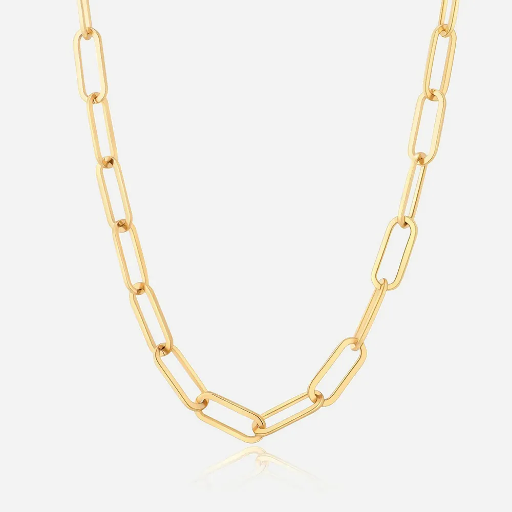 Collier À Gros Maillons Trombone Acier Inoxydable Plaqué Or 18 Carats Bijoux Punk Hip Hop Pour Femmes