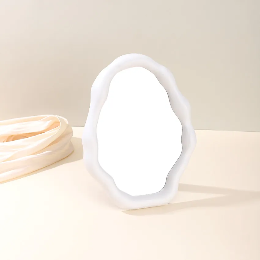 Irregular Wavy Cloud Makeup Mirror Plastic Frame Desktop Stand Wall Hanging Decorative Tray For Bedroom Bathroom Ins Style