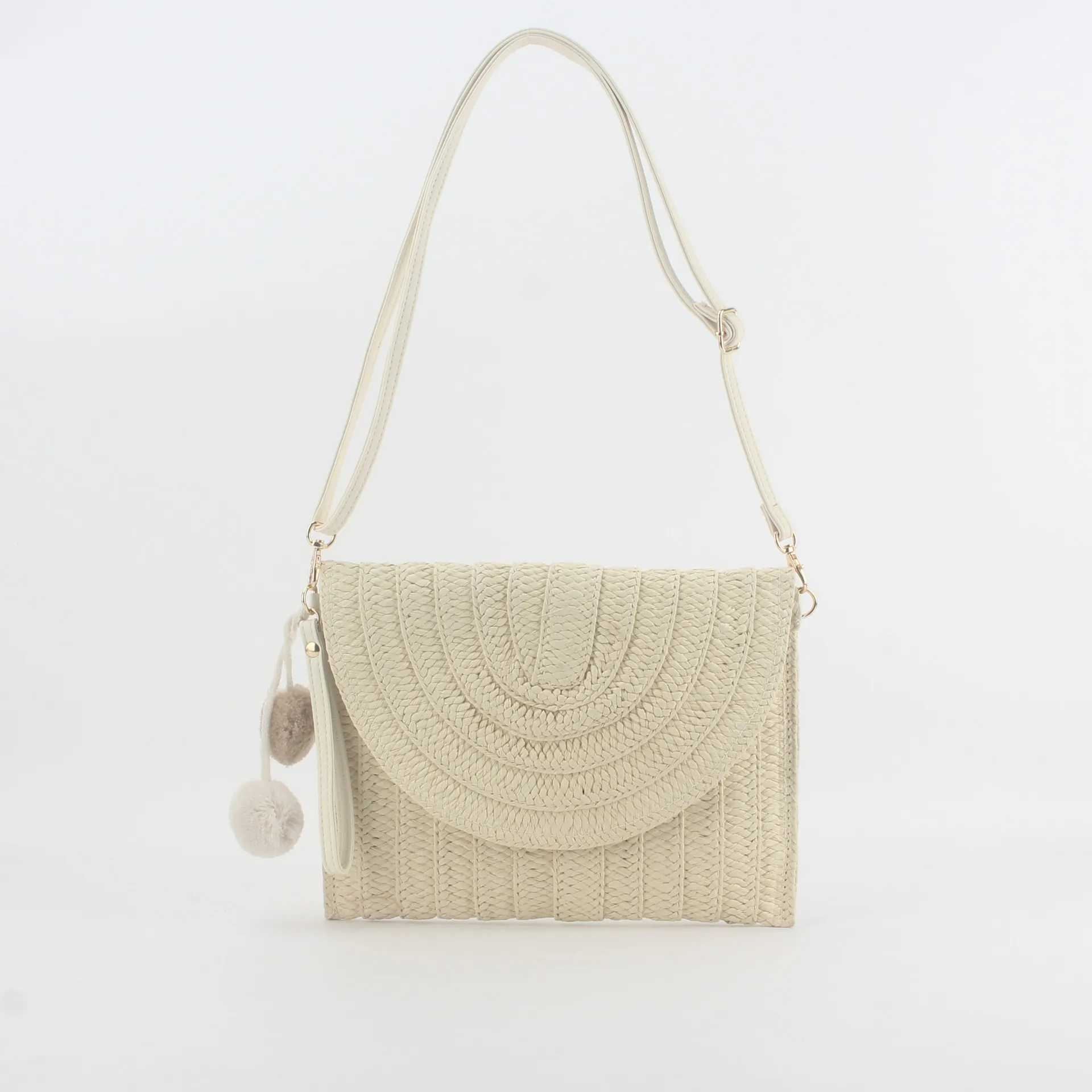 Borsa A Tracolla In Paglia Intrecciata Da Donna Con Ciondoli Pompon Estate Spiaggia Vacanze Bohemien