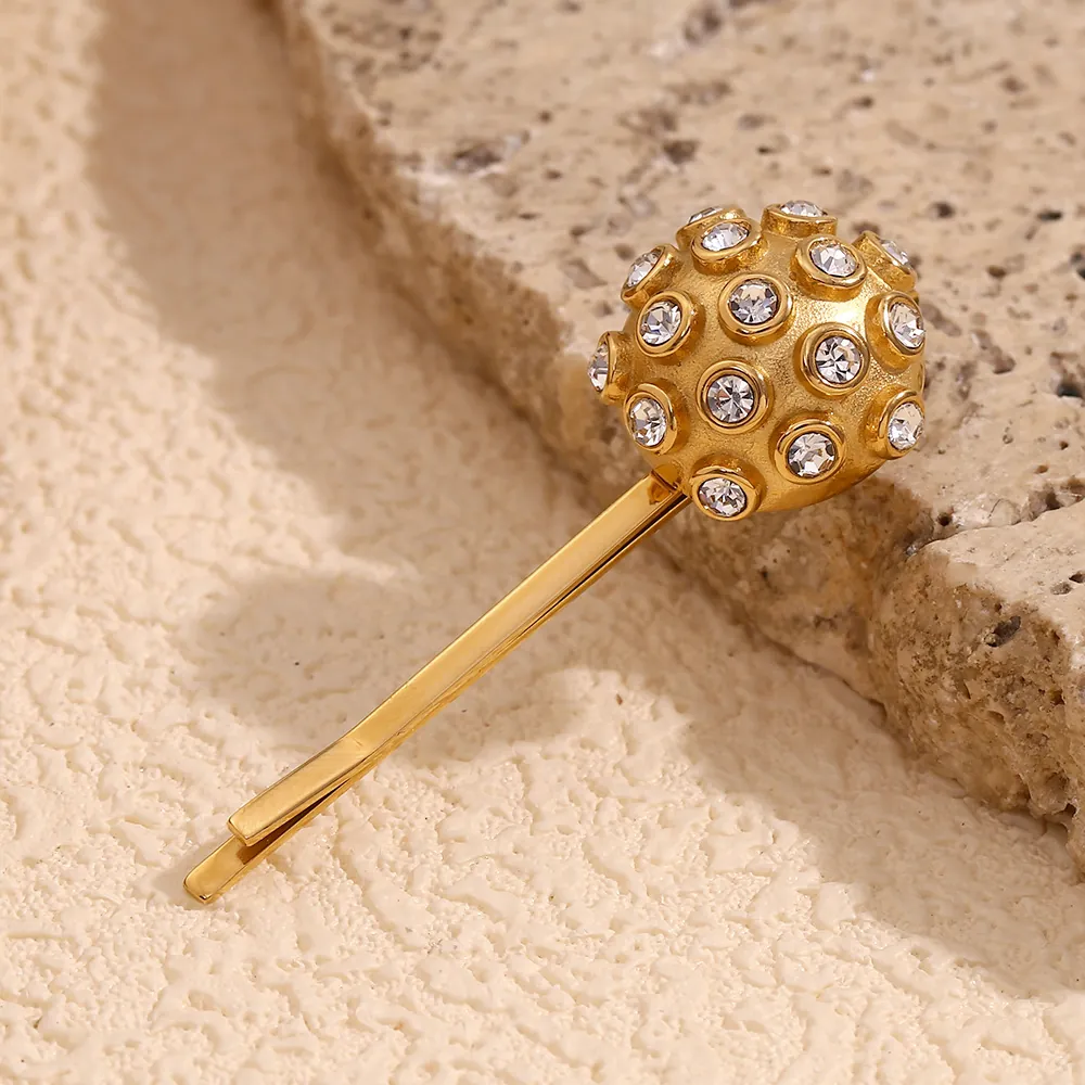 Vintage Rhinestone Ball Hair Clip 18K Gold Plated Stainless Steel Bobby Pin Fashion Hair Accessory For Women