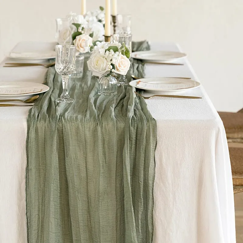 Camino De Mesa Poliéster Tela De Queso Arrugado Gasa Transparente Para Boda Banquete Fiesta Decoración Elegante Hogar Comedor Décor