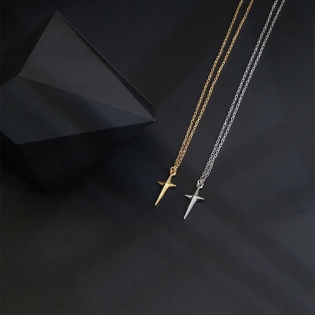Minimalist Cross Four-pointed Star Pendant Necklace Stainless Steel Hip Hop Punk Jewelry For Men Women