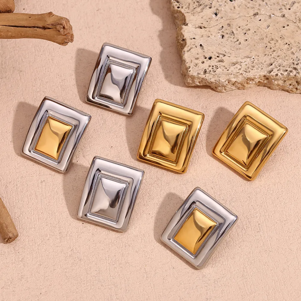 Minimalist Stainless Steel Rectangular Geometric Stud Earrings For Women 18K Gold Plated Fashion Jewelry Daily Wear Accessory