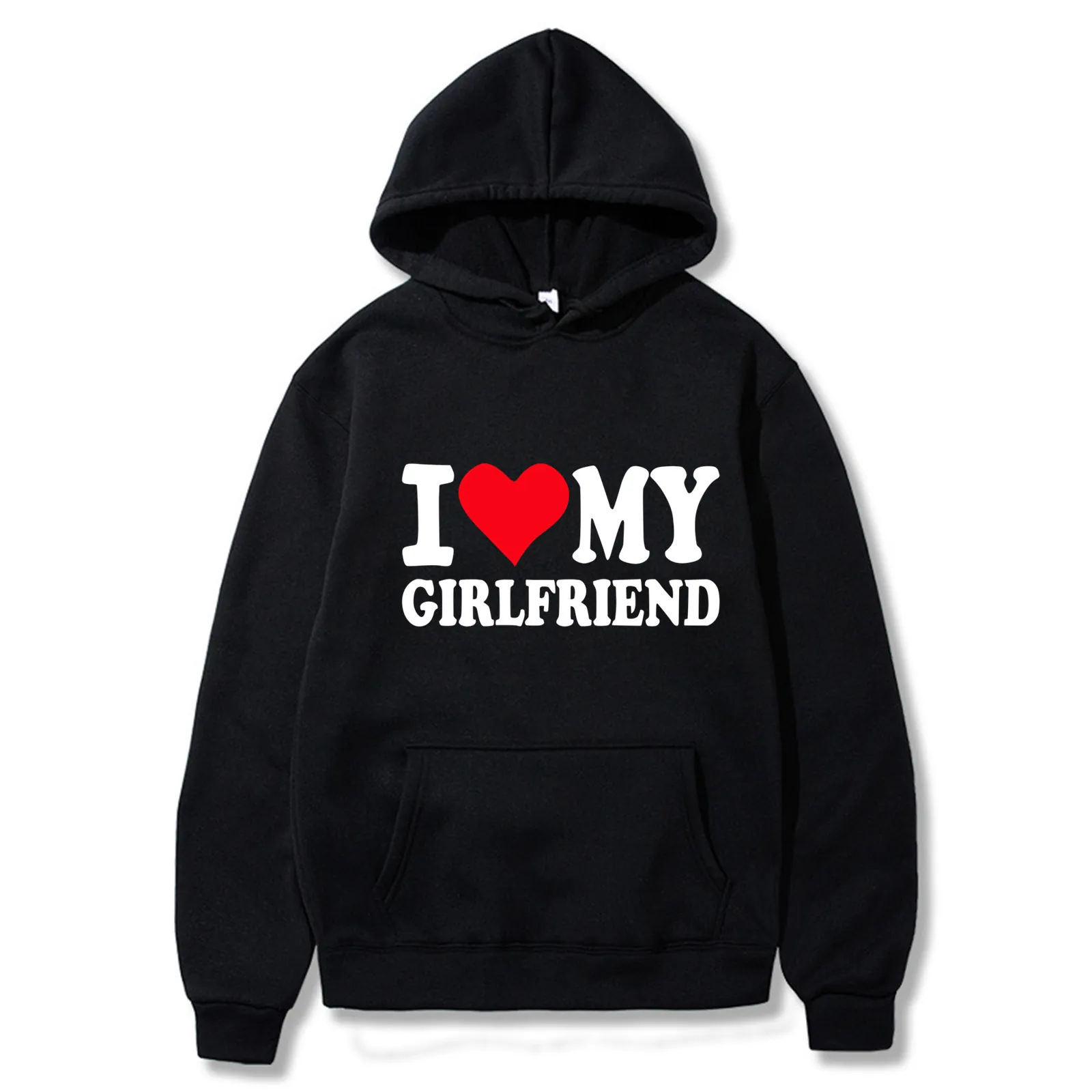 Men Hoodie Sweatshirt Fleece Lined Polyester Pullover Long Sleeve Kangaroo Pocket Slogan Heart Print Casual Streetwear