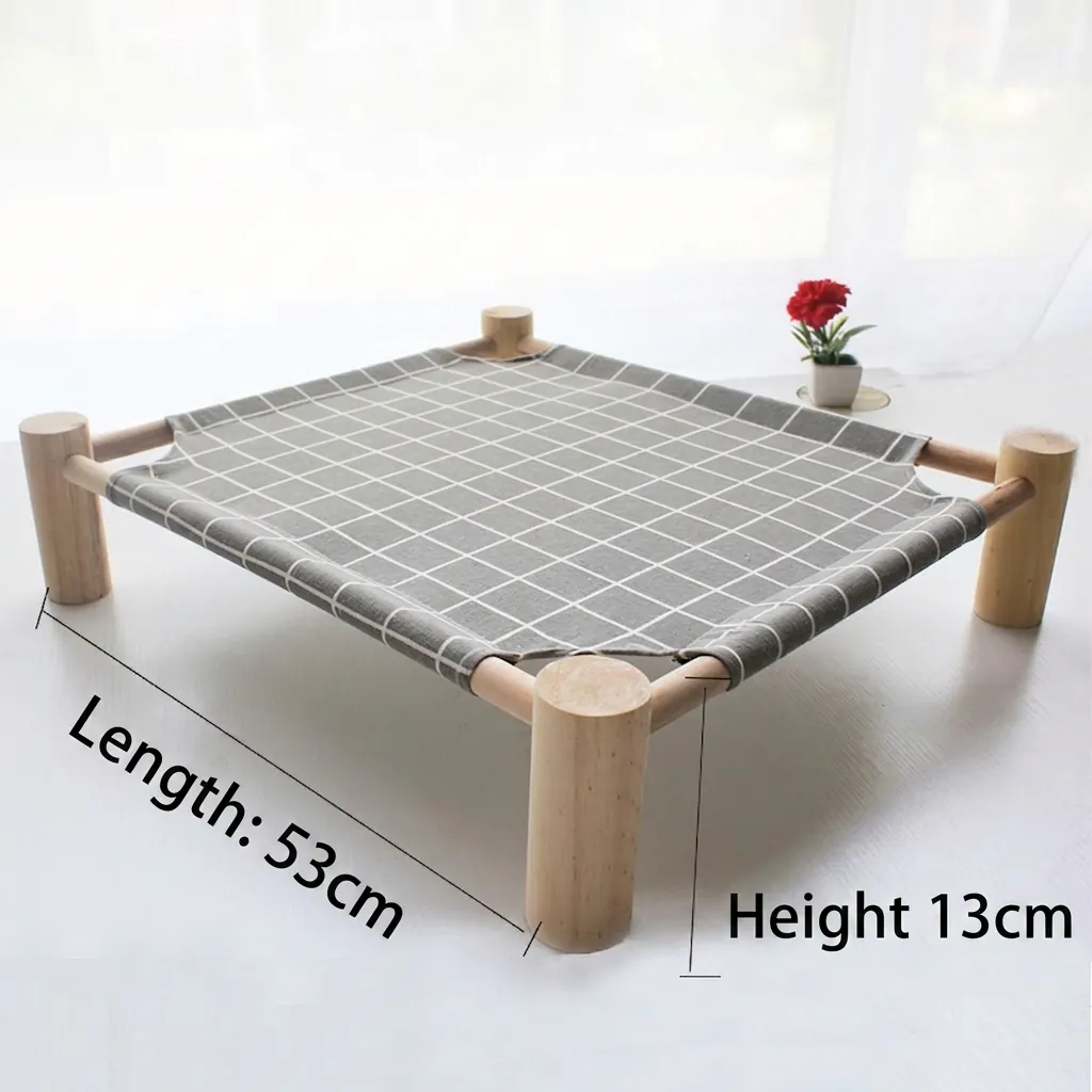 Elevated Pet Bed Cat Hammock With Natural Pine Wood Frame Breathable Washable Canvas For Indoor Small Dogs Cats
