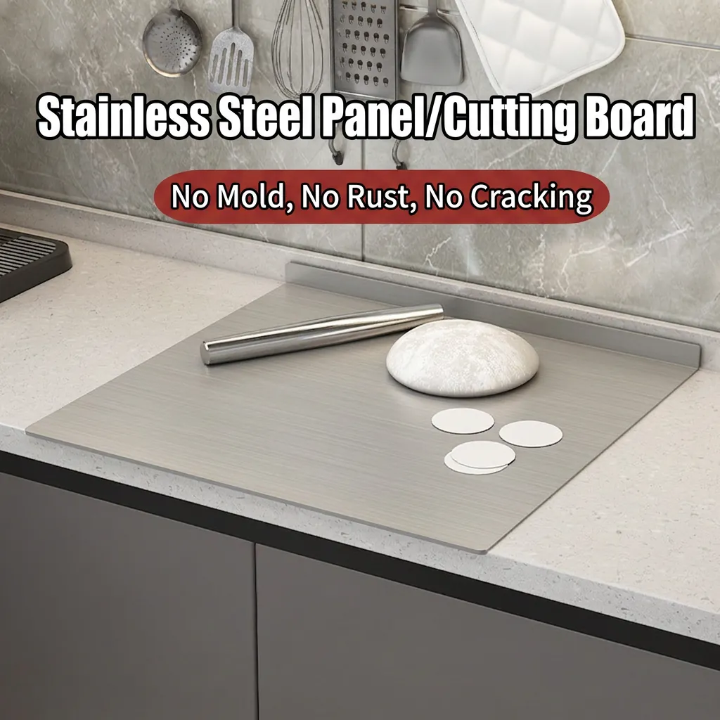 Stainless Steel Cutting Board Antibacterial Kneading Dough Panel For Kitchen Countertop With Folded Edge