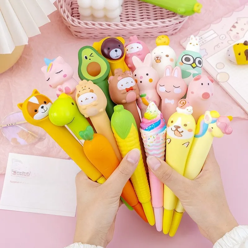 Cute Cartoon Animal Gel Pens Stress Relief Slow Rebound Squeeze Toy Soft PU For Kids Student Office Stationery