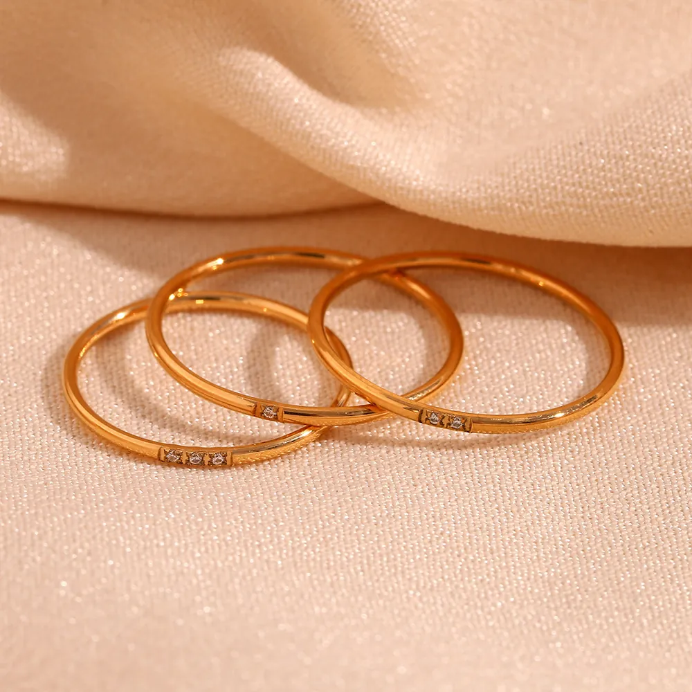 Minimalist 18K Gold Plated Stainless Steel Thin Ring For Women Micro Pave Rhinestone Geometric Finger Ring Fashion Jewelry Gift
