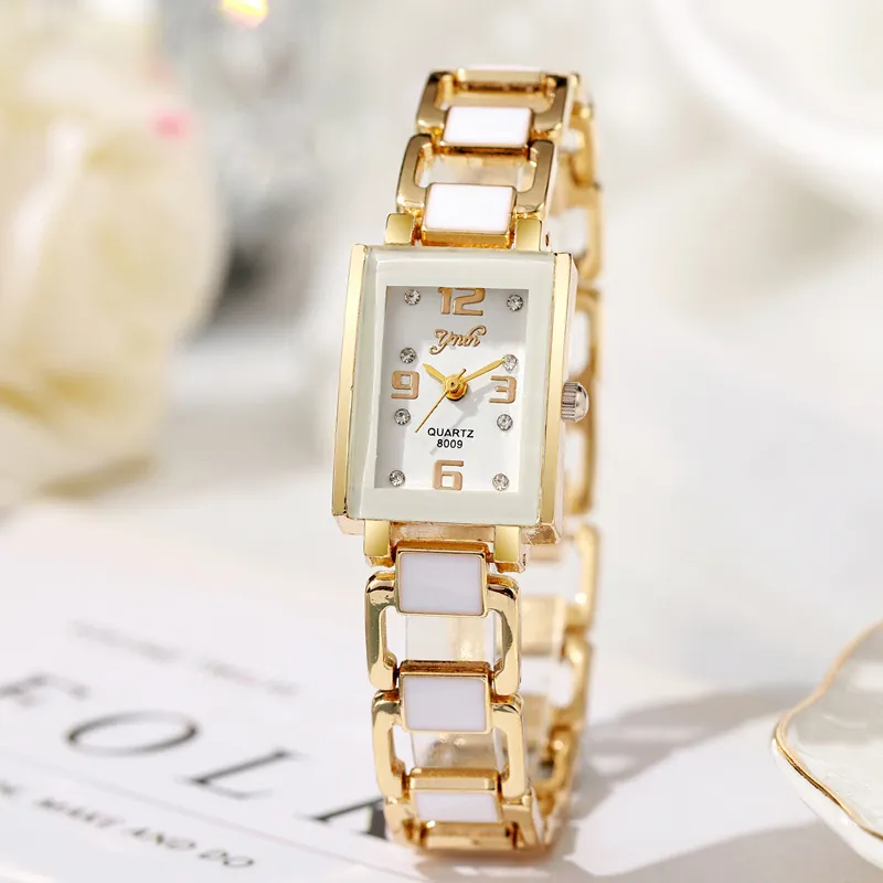 Orologio Al Quarzo Da Donna Elegante Bracciale In Lega Con Maglie In Ceramica Strass Quadrante Rettangolare Moda Lusso