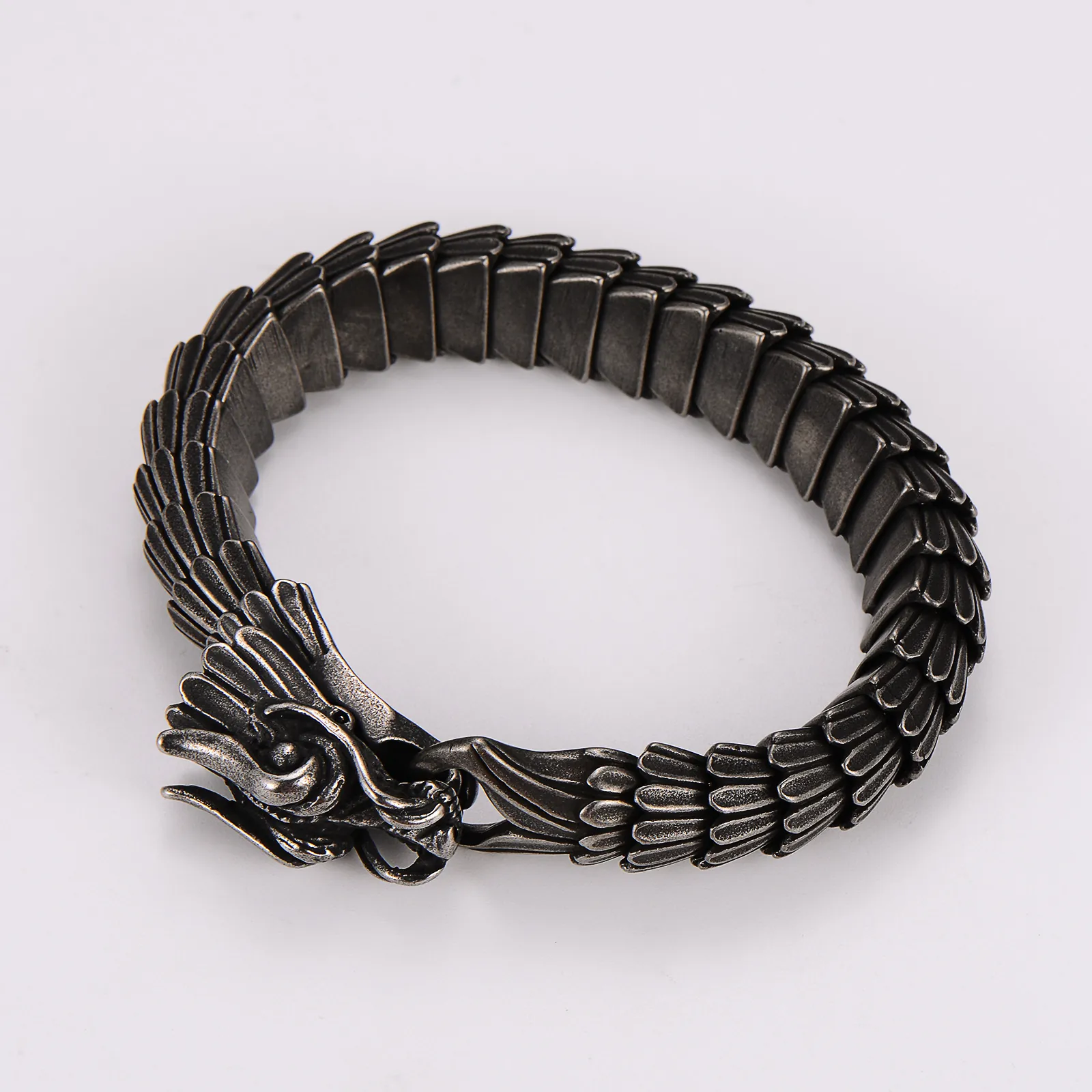 Dragon Head Bracelet 304 Stainless Steel Retro Dragon Scale Hip Hop Punk Style Jewelry For Men Black Finish