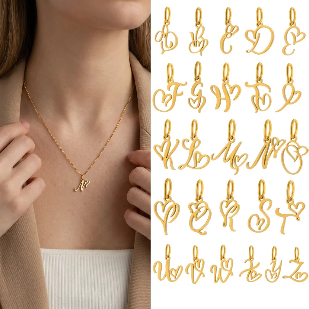 Heart Letter Pendants Stainless Steel Gold Plated DIY Jewelry Making Charms Romantic Initial For Women Necklaces