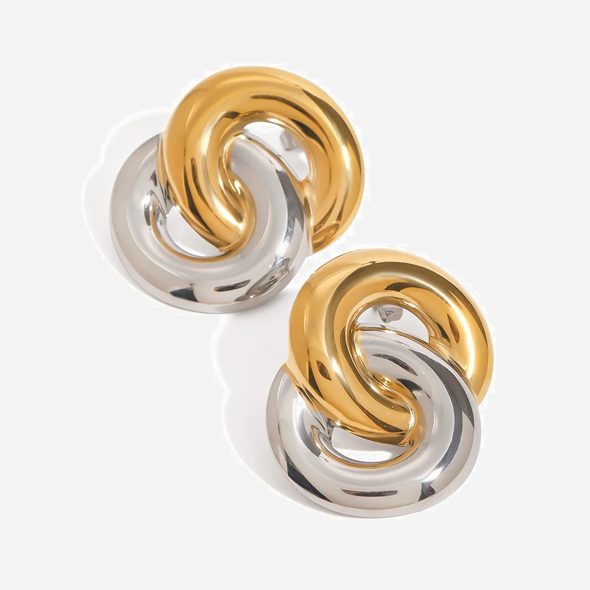 Ineinandergreifende Geometrische Creolen 18K Vergoldeter Edelstahl Bicolor Oval Wasserdicht Hypoallergen Für Damen
