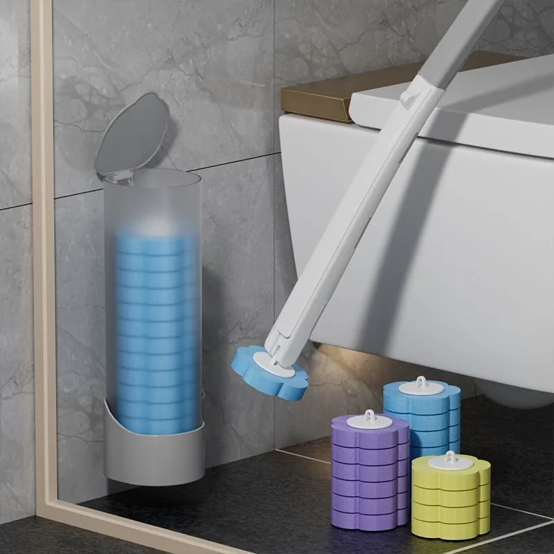 Disposable Toilet Brush Refill Sponge Heads Wall Mounted Long Handle Bathroom Cleaning Tool Deep Decontamination Scents