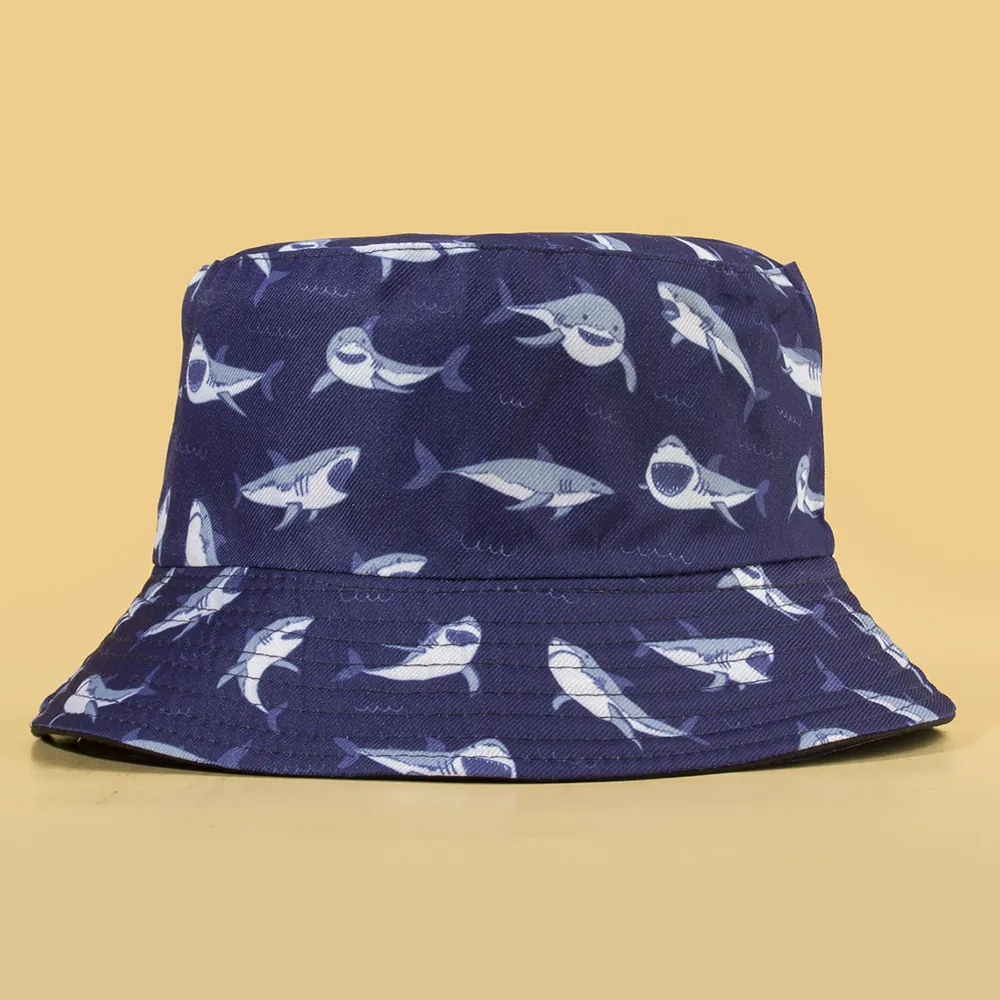 Cappello Da Pescatore Reversibile In Cotone Stampa Squalo Cartone Animato Traspirante Cappello Da Sole All'aperto