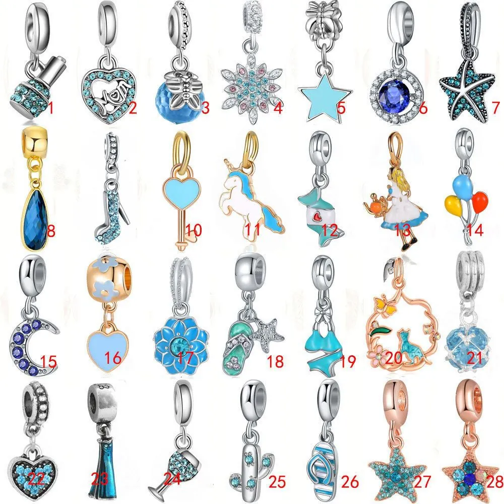 Enamel Alloy Blue Zircon Charms Ocean Theme Starfish Heart Animal Pendants For DIY Bracelet Jewelry Making