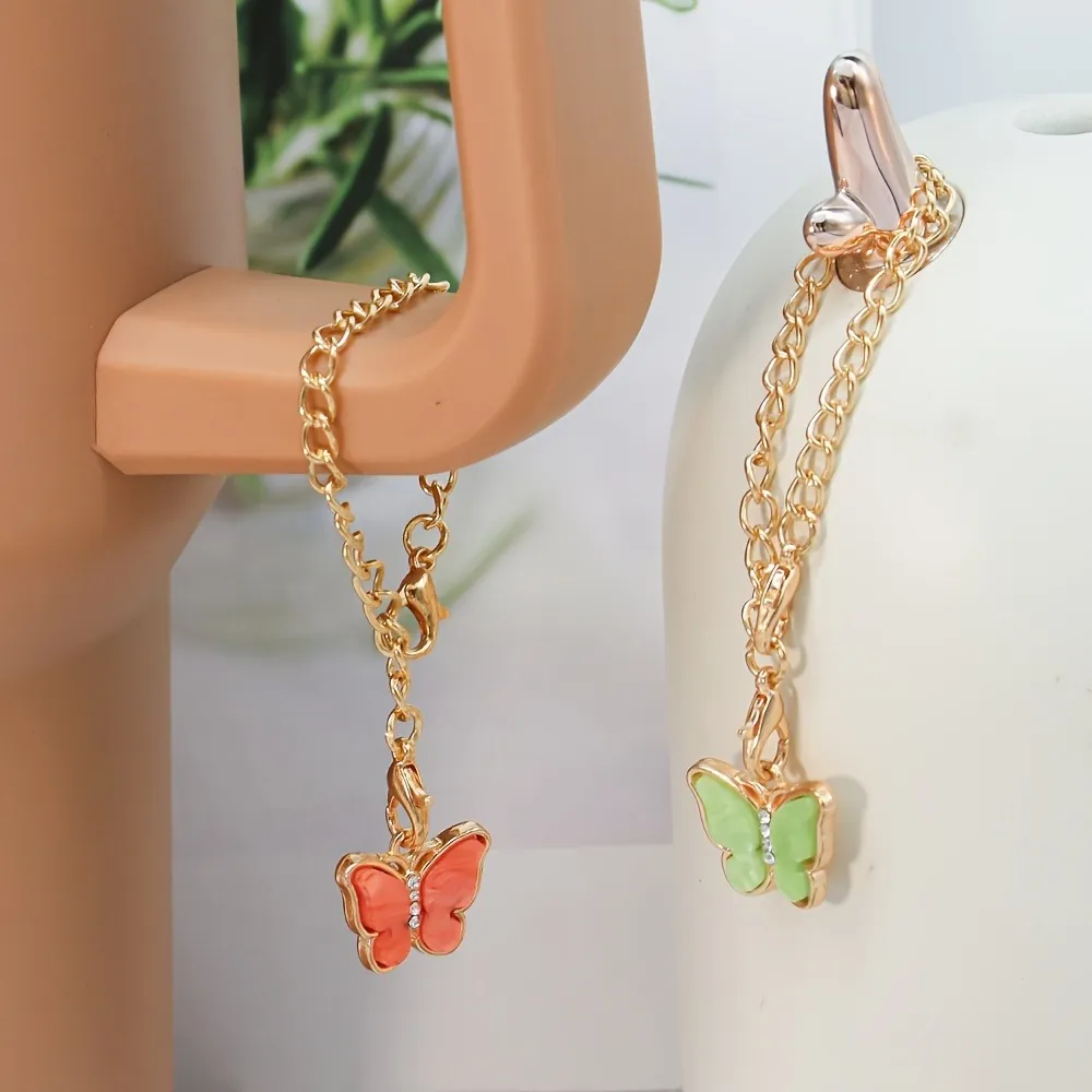 Minimaliste Alliage Papillon Pendentif Porte-Clés Mignon Strass Huile Goutte Tasse Suspendu Charme Sac Décor Bijou Accessoire