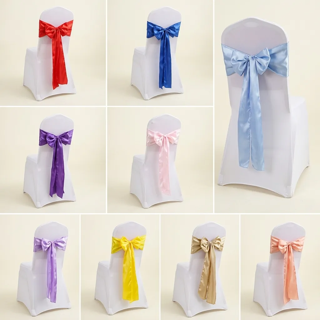 Satin Chair Sashes Bow Ties For Wedding Banquet Party Decoration Glossy Polyester Ribbon With Overlocked Edges