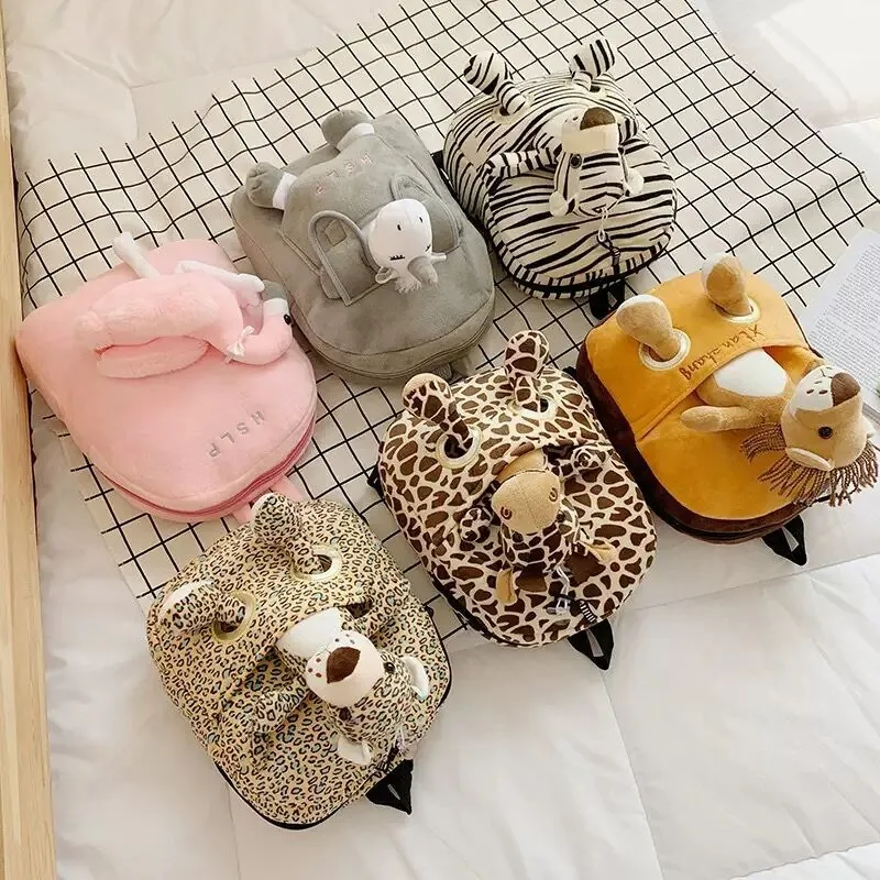 Kids Cartoon Animal Backpack Plush Detachable Doll Anti-Lost Leash Toddler Schoolbag Kindergarten Cute