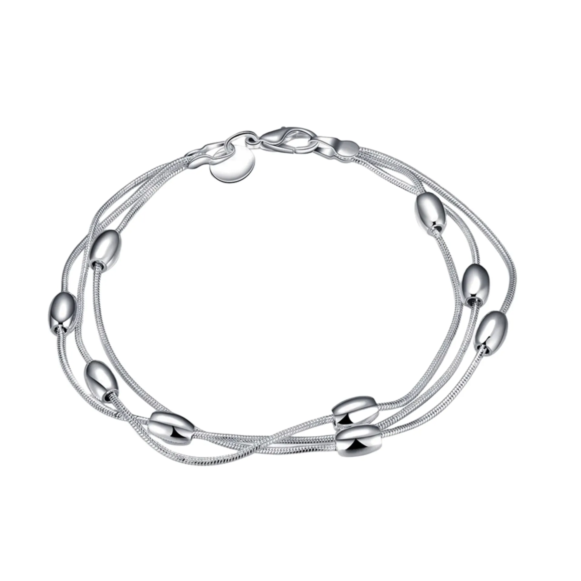 Multilayer Copper Snake Chain Bracelet With Glossy Olive Beads Silver Gold Plated Fashion Jewelry For Women Elegant Hand Chain