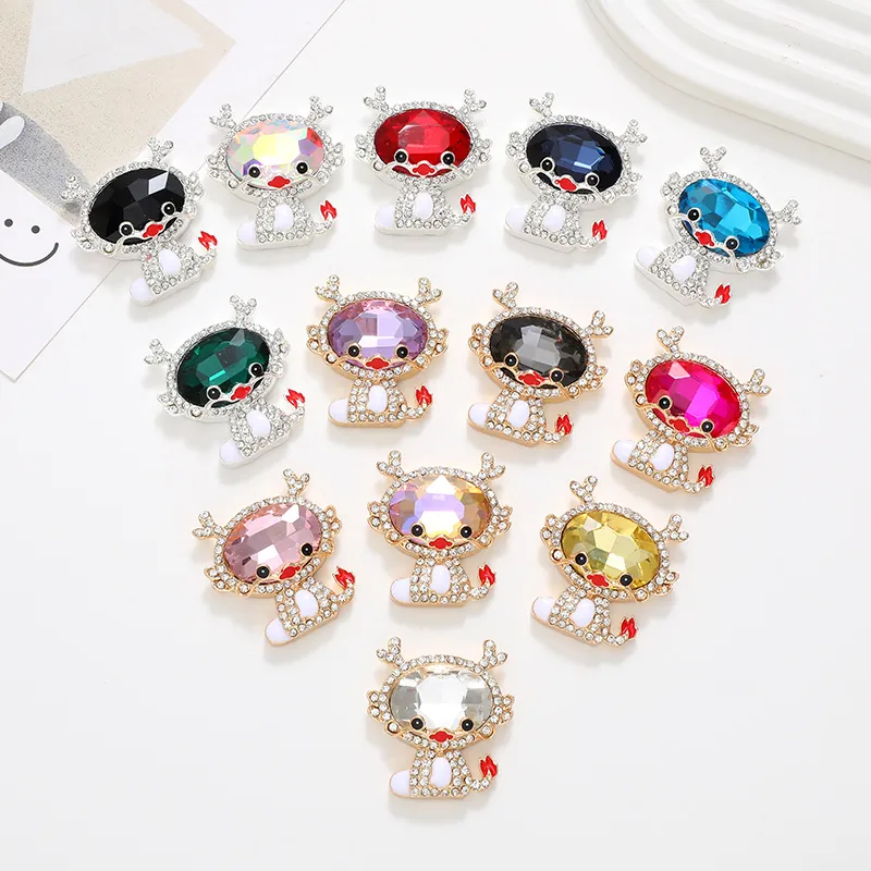 Cartoon Dragon Brooch Pin Zinc Alloy Oval Rhinestone Enamel DIY Jewelry Accessory For Phone Case Shoe Charm Backpack