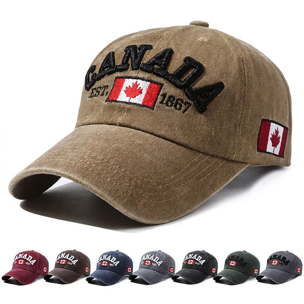 Canada Embroidered Baseball Cap Washed Cotton Retro Distressed Adjustable Snapback Sun Hat For Men Women